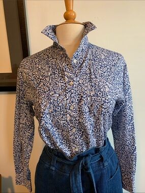 Quaker Marine Supply Blue and White Print Shirt XS